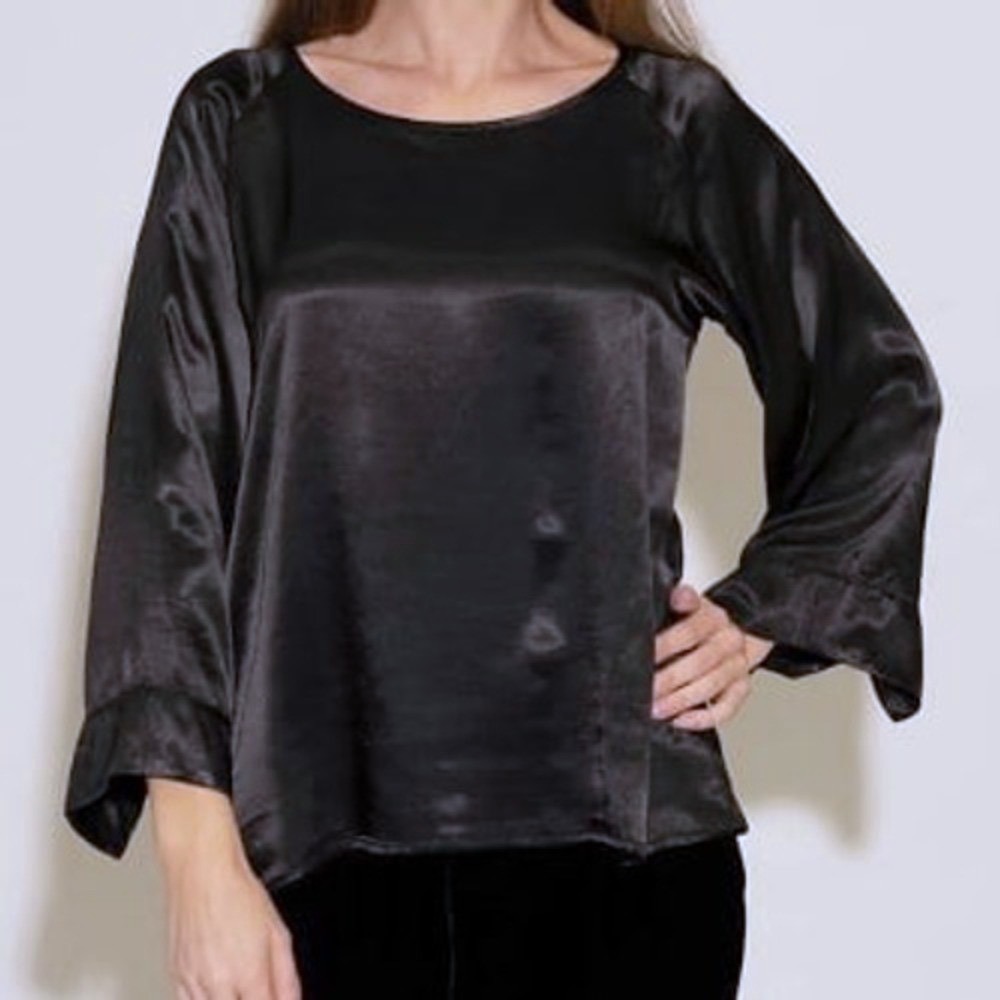 Stark X Silky Rayon Cuff Blouse Top Navy Women's XS